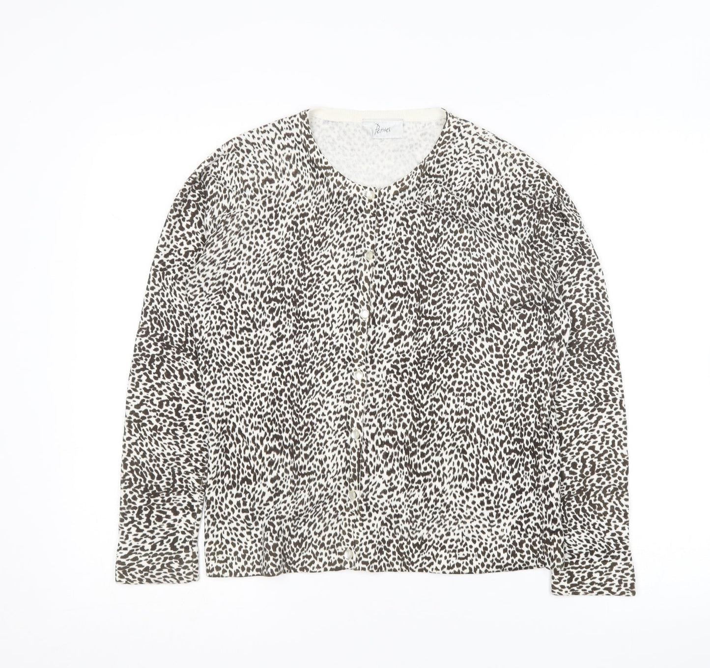 BHS Womens Brown Round Neck Animal Print Acrylic Cardigan Jumper Size 12