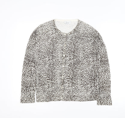 BHS Womens Brown Round Neck Animal Print Acrylic Cardigan Jumper Size 12