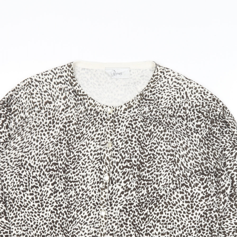 BHS Womens Brown Round Neck Animal Print Acrylic Cardigan Jumper Size 12