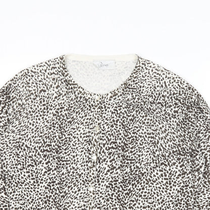 BHS Womens Brown Round Neck Animal Print Acrylic Cardigan Jumper Size 12