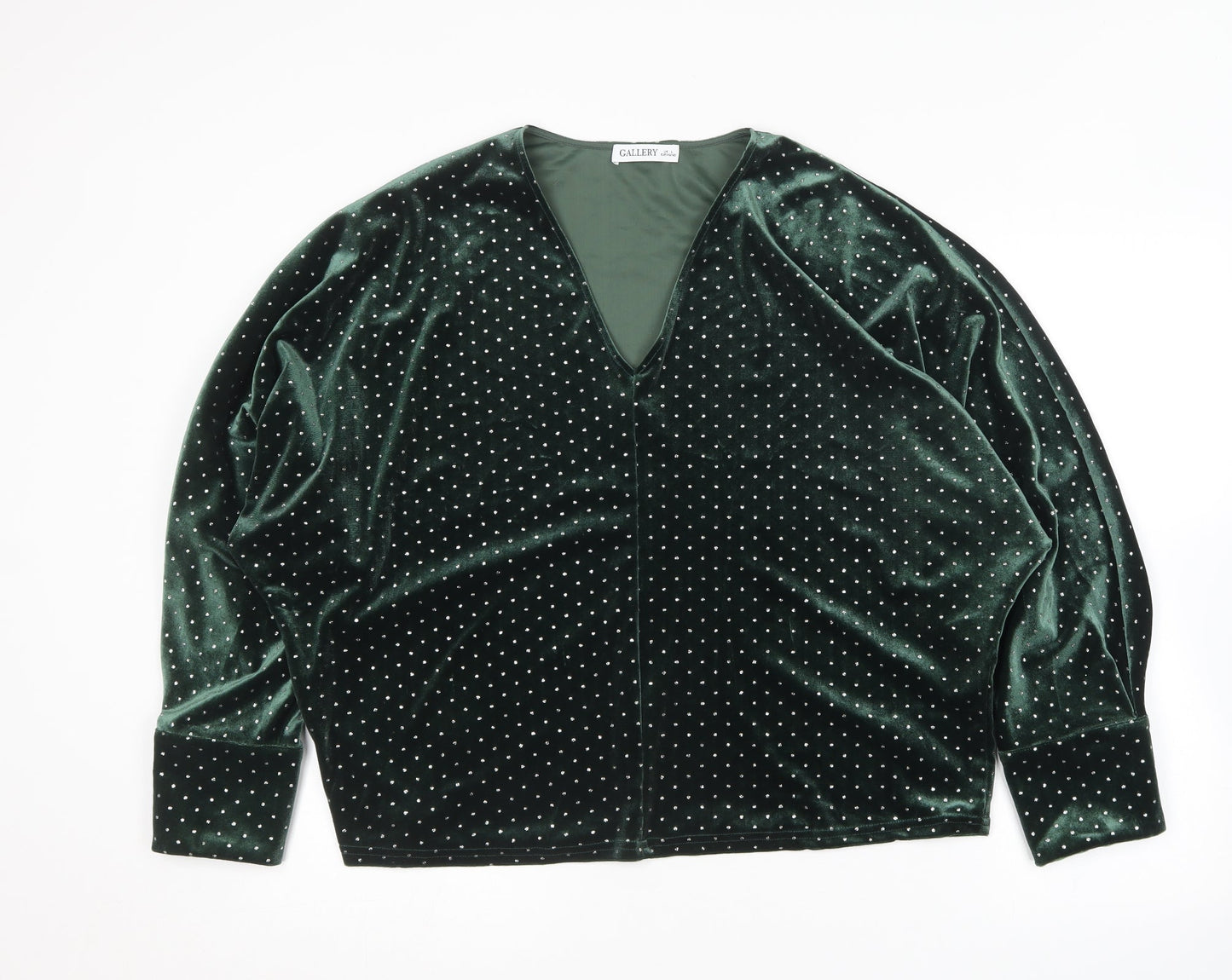 Gallery Womens Green V-Neck  Polyester Pullover Jumper Size L