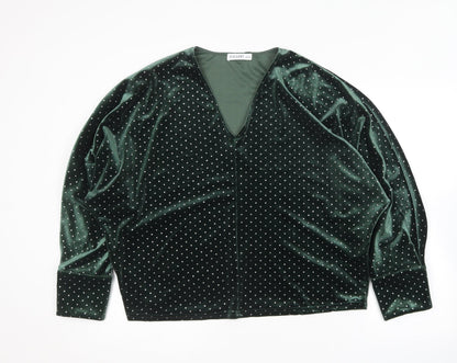 Gallery Womens Green V-Neck  Polyester Pullover Jumper Size L