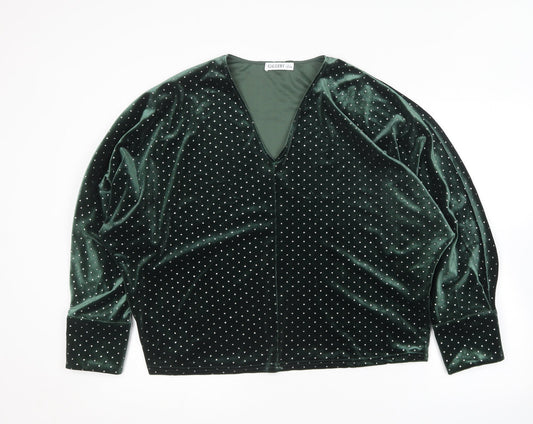 Gallery Womens Green V-Neck  Polyester Pullover Jumper Size L