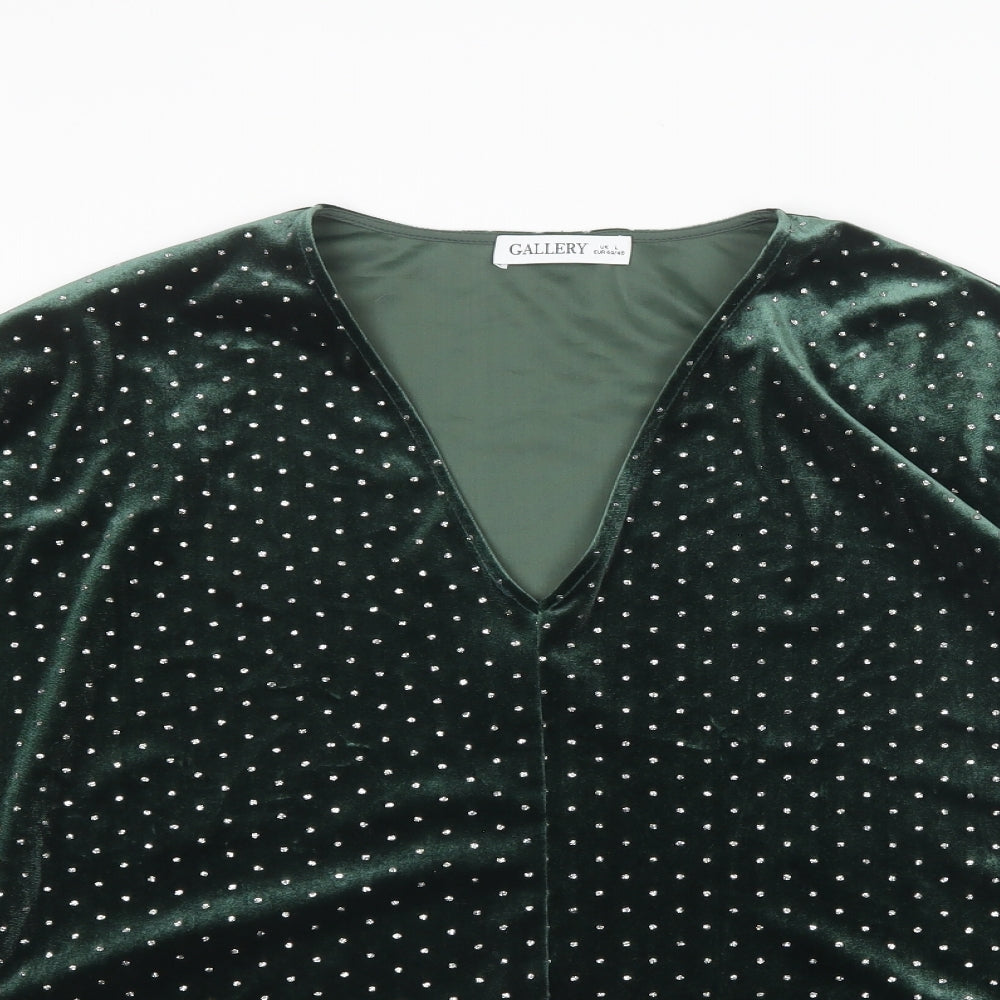 Gallery Womens Green V-Neck  Polyester Pullover Jumper Size L