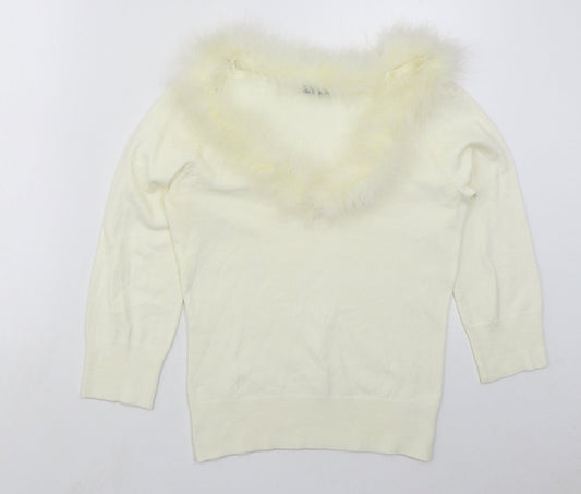 Florence & Fred Womens Ivory Round Neck  Acrylic Pullover Jumper Size 10