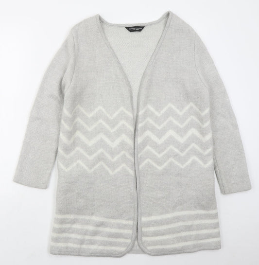 Dorothy Perkins Womens Grey V-Neck Geometric Acrylic Cardigan Jumper Size S   - Zig Zag