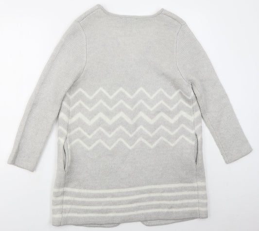 Dorothy Perkins Womens Grey V-Neck Geometric Acrylic Cardigan Jumper Size S   - Zig Zag