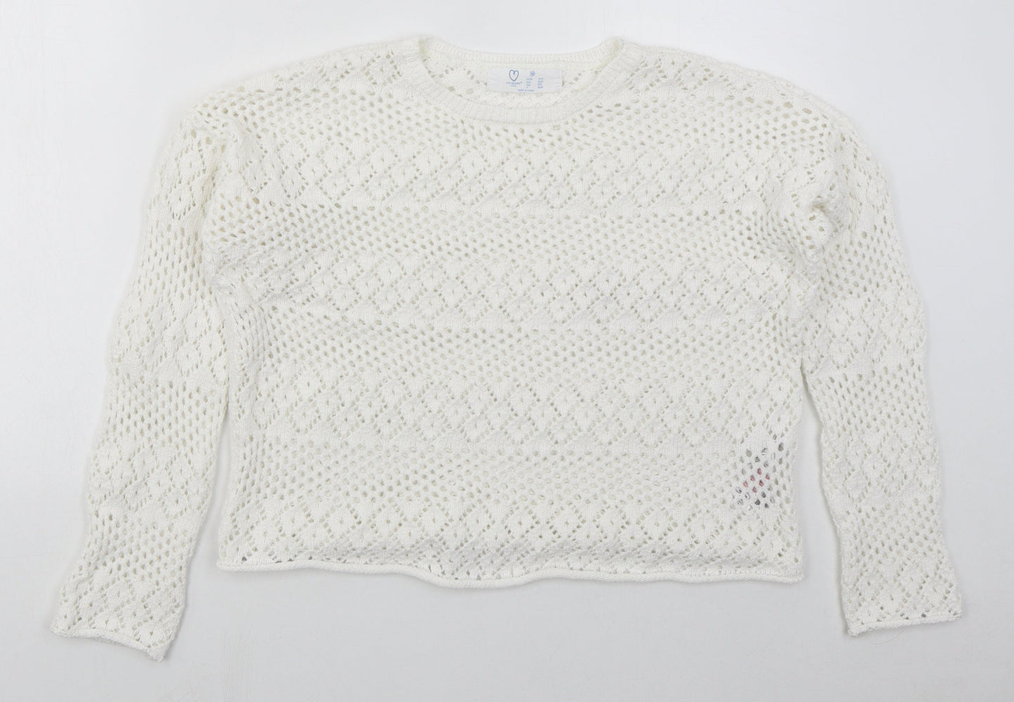 Primark Womens White Crew Neck  Polyester Pullover Jumper Size 12
