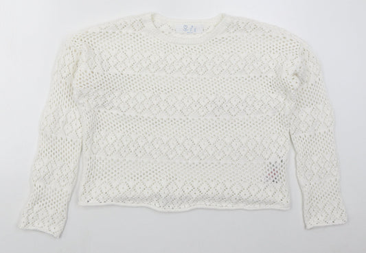 Primark Womens White Crew Neck  Polyester Pullover Jumper Size 12