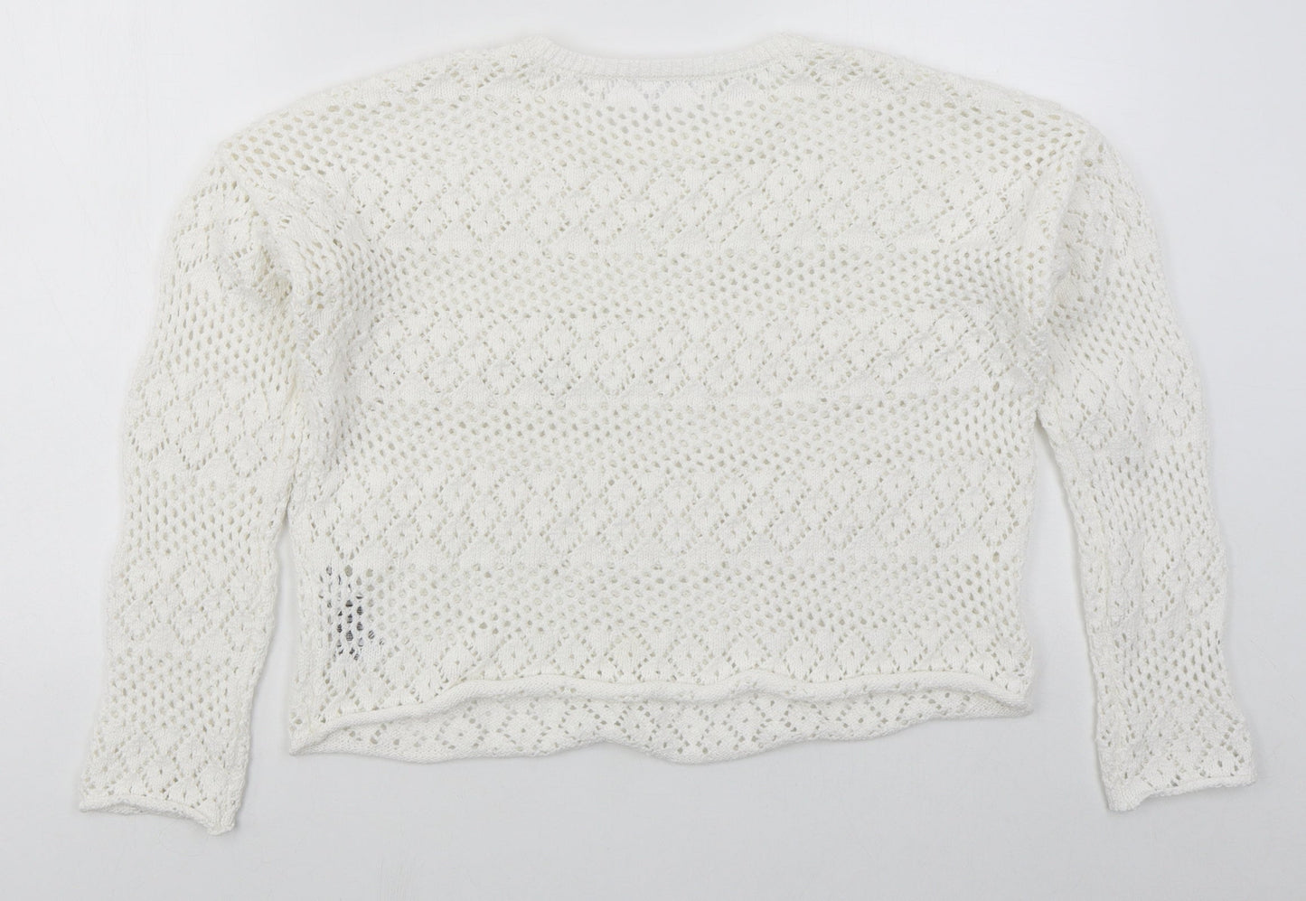 Primark Womens White Crew Neck  Polyester Pullover Jumper Size 12