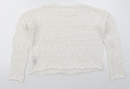 Primark Womens White Crew Neck  Polyester Pullover Jumper Size 12