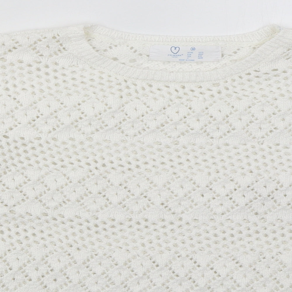 Primark Womens White Crew Neck  Polyester Pullover Jumper Size 12