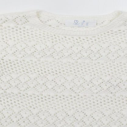 Primark Womens White Crew Neck  Polyester Pullover Jumper Size 12