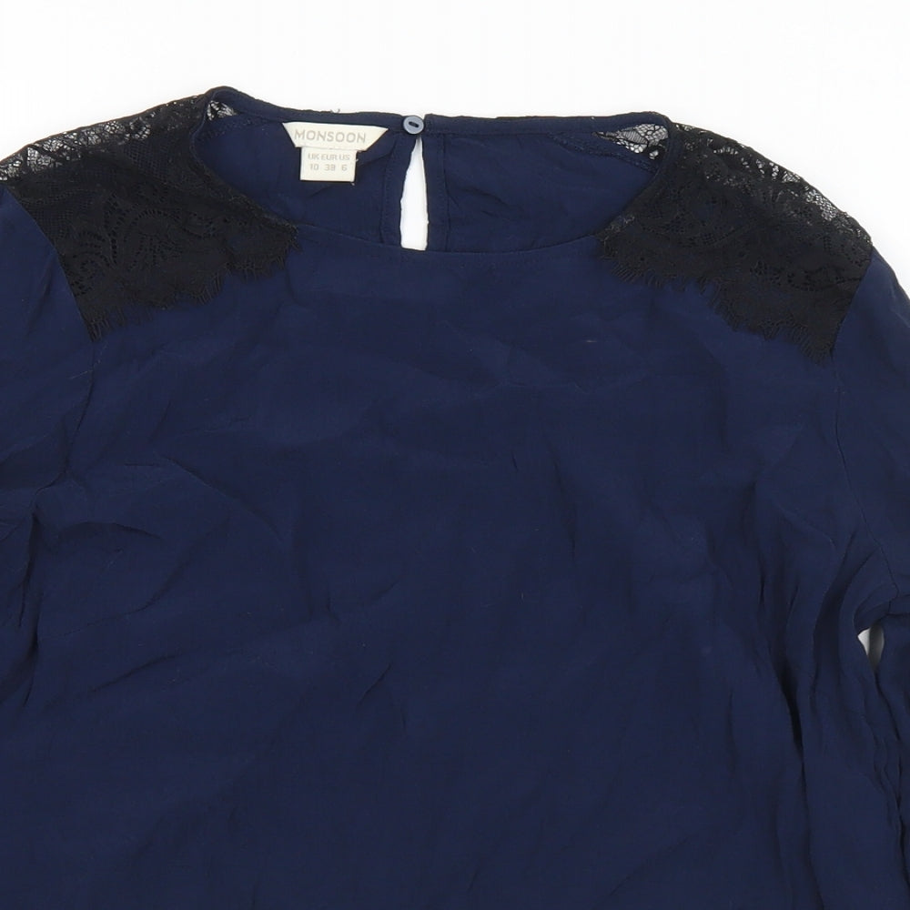 Womens UK Size 10 Monsoon Blue Basic Blouse