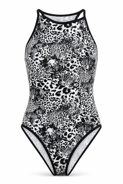 Topshop Womens Black Animal Print Polyester Bodysuit One-Piece Size 8  Snap