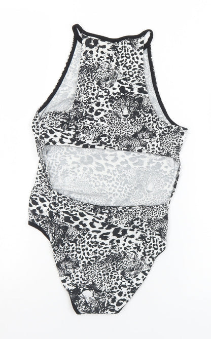 Topshop Womens Black Animal Print Polyester Bodysuit One-Piece Size 8  Snap