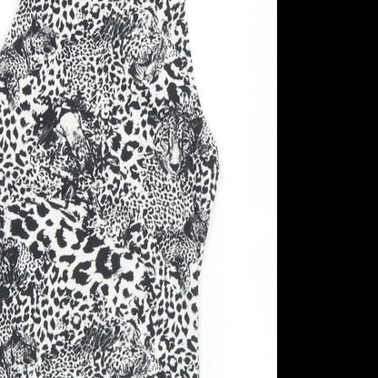 Topshop Womens Black Animal Print Polyester Bodysuit One-Piece Size 8  Snap