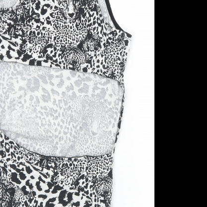Topshop Womens Black Animal Print Polyester Bodysuit One-Piece Size 8  Snap