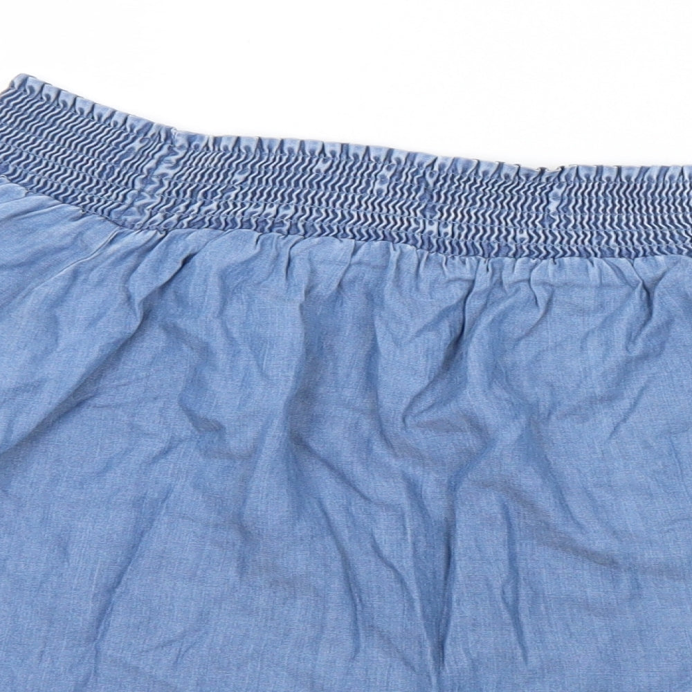 F&F Womens Blue Floral Lyocell Basic T-Shirt Size 6 Off the Shoulder