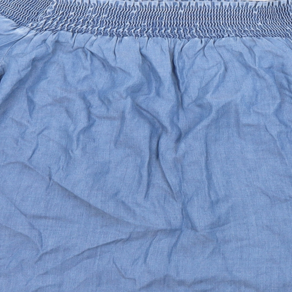 F&F Womens Blue Floral Lyocell Basic T-Shirt Size 6 Off the Shoulder