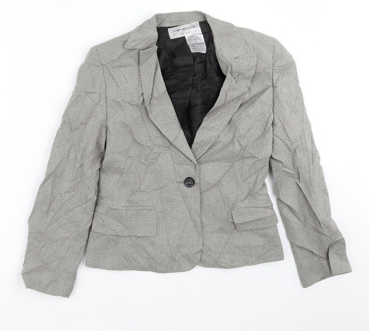 Impressions Womens Beige Geometric  Jacket Blazer Size 10