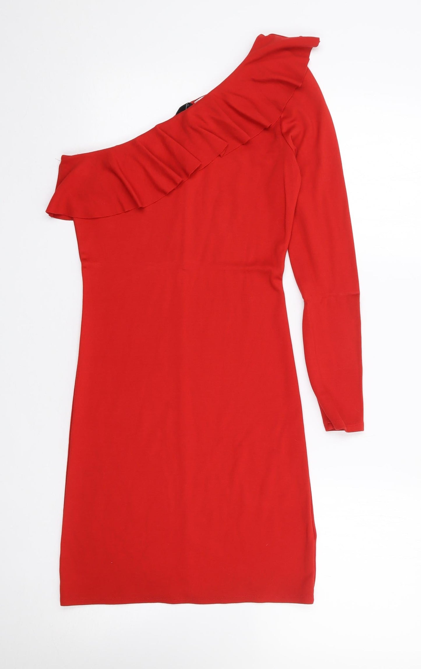 H&M  Womens Red  Viscose Bodycon  Size 10  One Shoulder Pullover