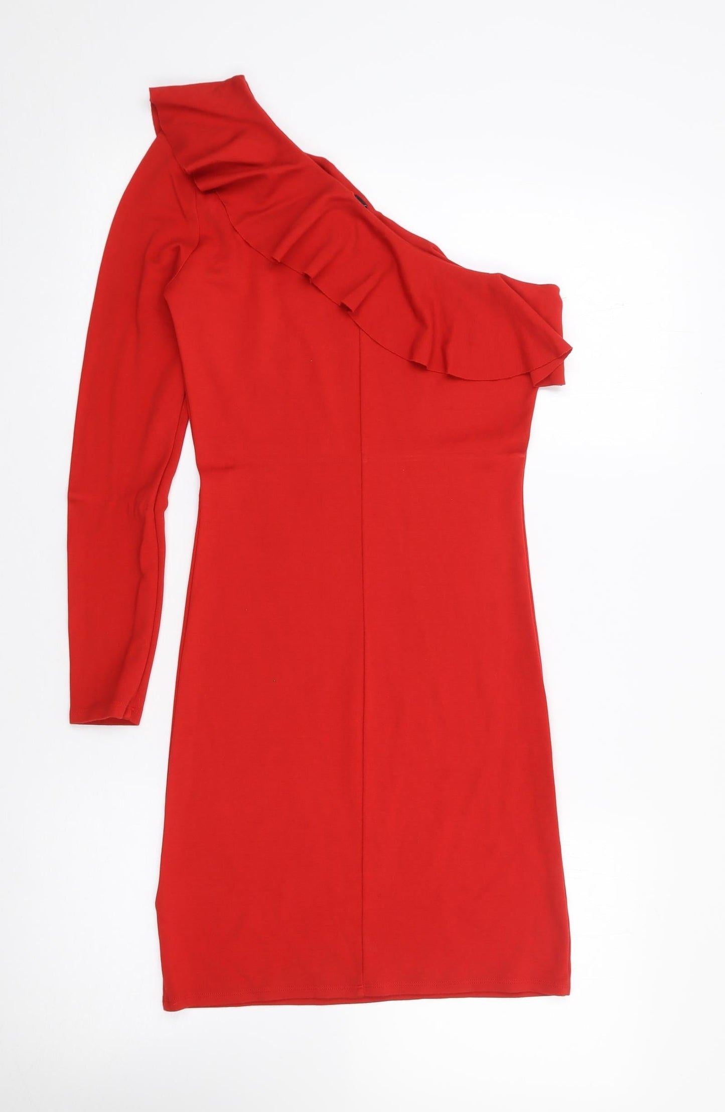 H&M  Womens Red  Viscose Bodycon  Size 10  One Shoulder Pullover