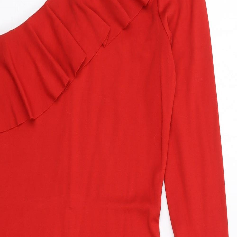 H&M  Womens Red  Viscose Bodycon  Size 10  One Shoulder Pullover