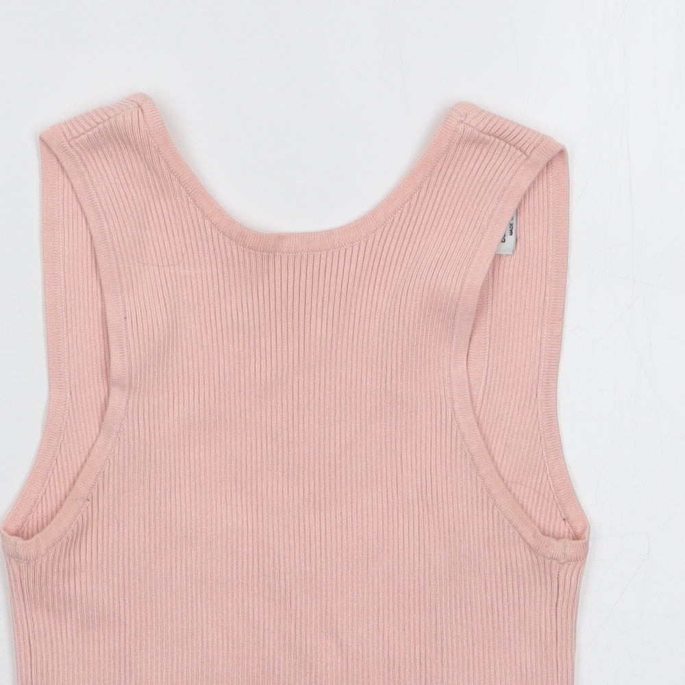 Bershka Womens Pink  Viscose Jersey Tank Size S Round Neck