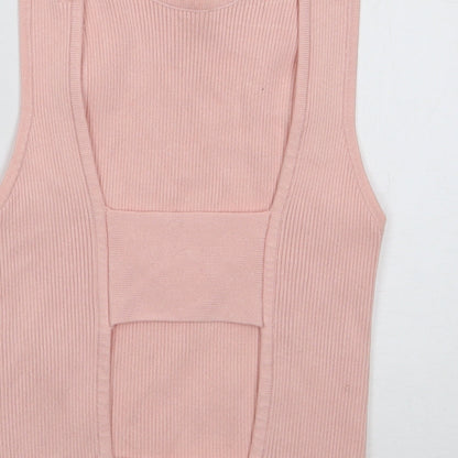 Bershka Womens Pink  Viscose Jersey Tank Size S Round Neck