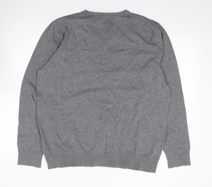 Burton Mens Grey V-Neck  Cotton Henley Jumper Size XL