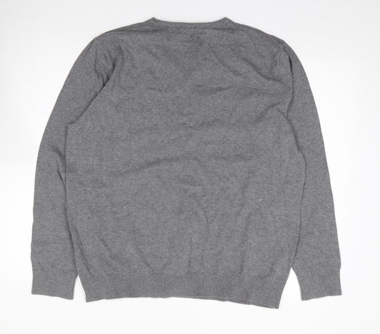 Burton Mens Grey V-Neck  Cotton Henley Jumper Size XL