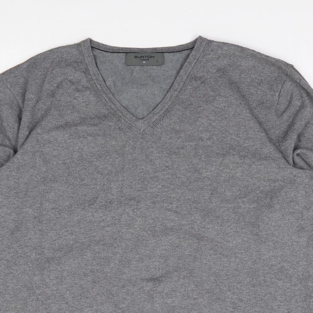 Burton Mens Grey V-Neck  Cotton Henley Jumper Size XL