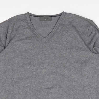 Burton Mens Grey V-Neck  Cotton Henley Jumper Size XL