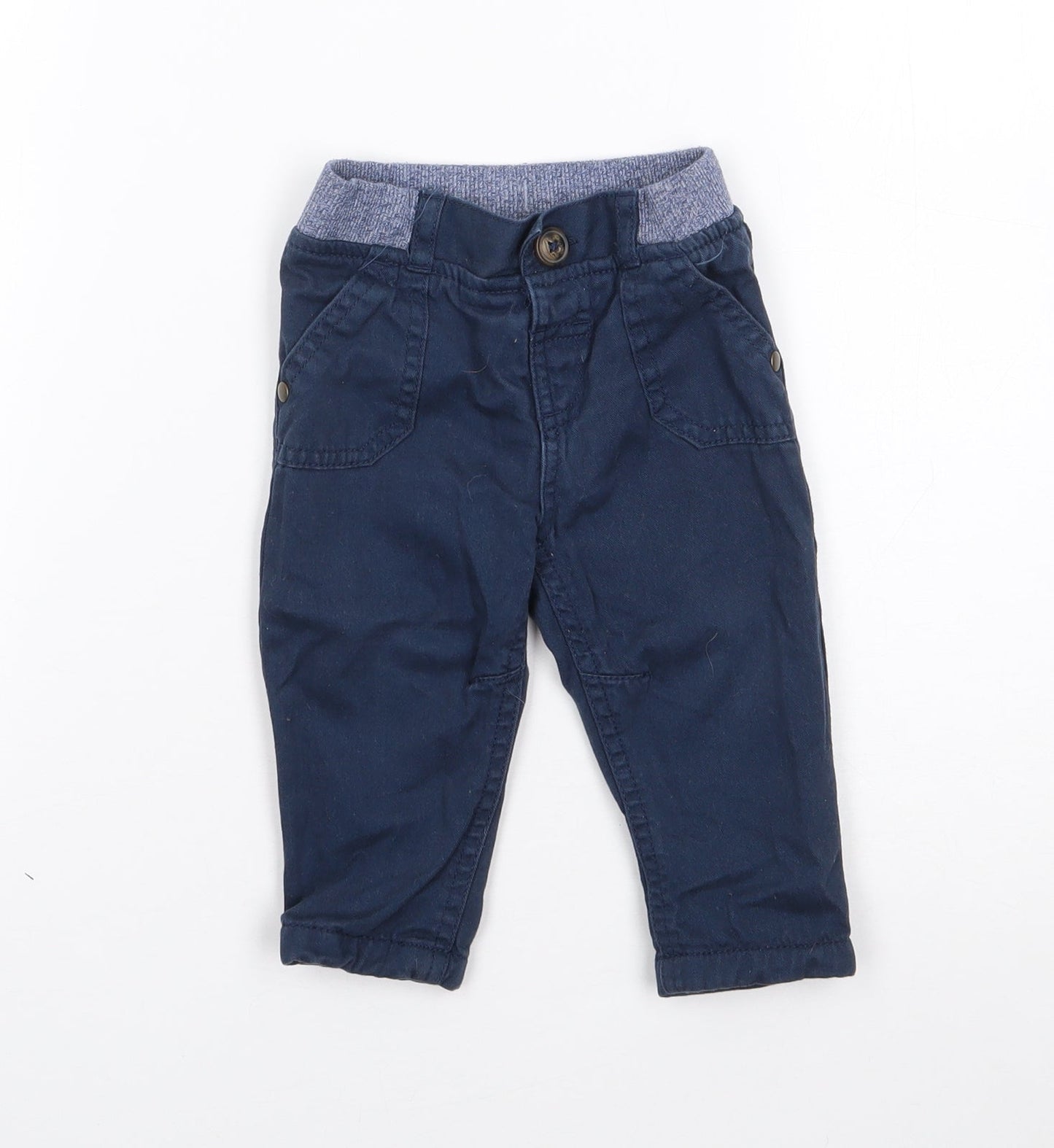 F&F Boys Blue  Cotton Cargo Jeans Size 3-6 Months  Button
