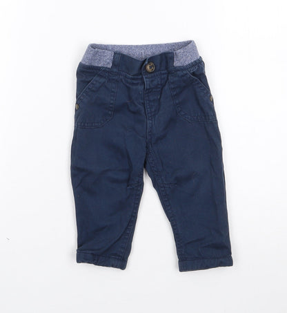 F&F Boys Blue  Cotton Cargo Jeans Size 3-6 Months  Button