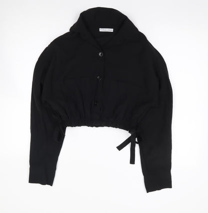 Made in Italy Womens Black  Viscose Cropped Button-Up Size S Collared