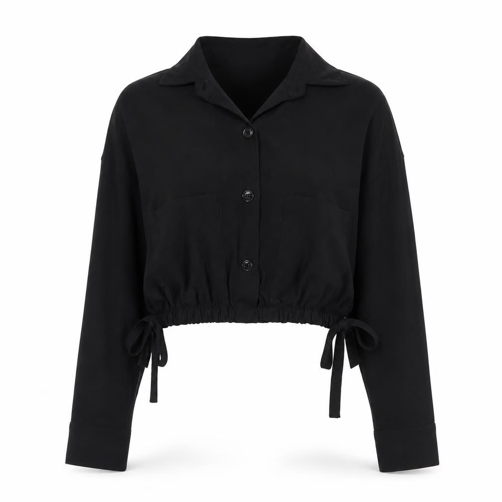 Womens UK Size S Made in Italy Black Cropped Button-Up