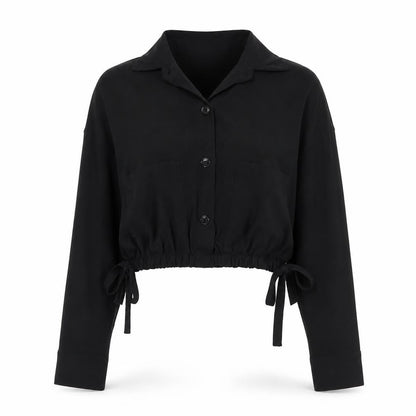 Womens UK Size S Made in Italy Black Cropped Button-Up