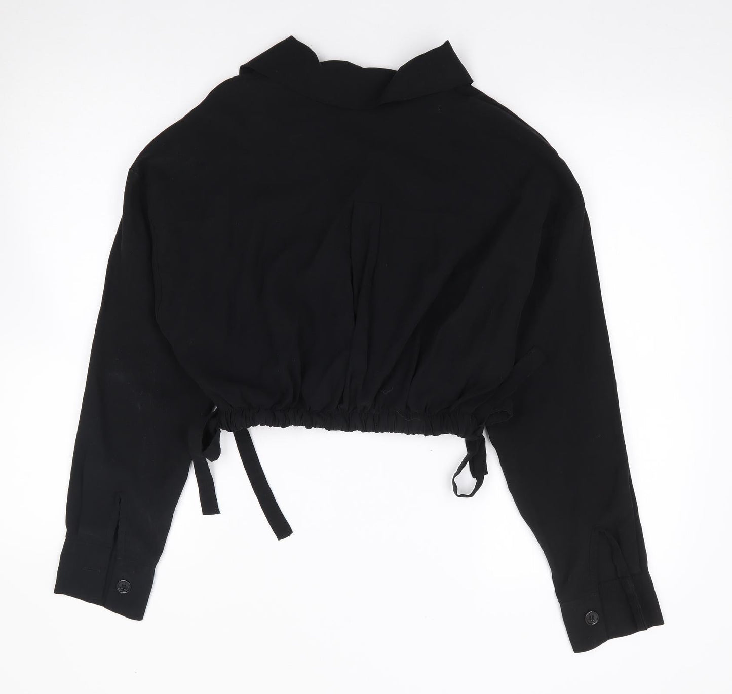 Made in Italy Womens Black  Viscose Cropped Button-Up Size S Collared