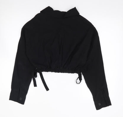 Made in Italy Womens Black  Viscose Cropped Button-Up Size S Collared
