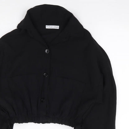 Made in Italy Womens Black  Viscose Cropped Button-Up Size S Collared