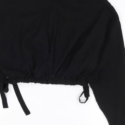 Made in Italy Womens Black  Viscose Cropped Button-Up Size S Collared