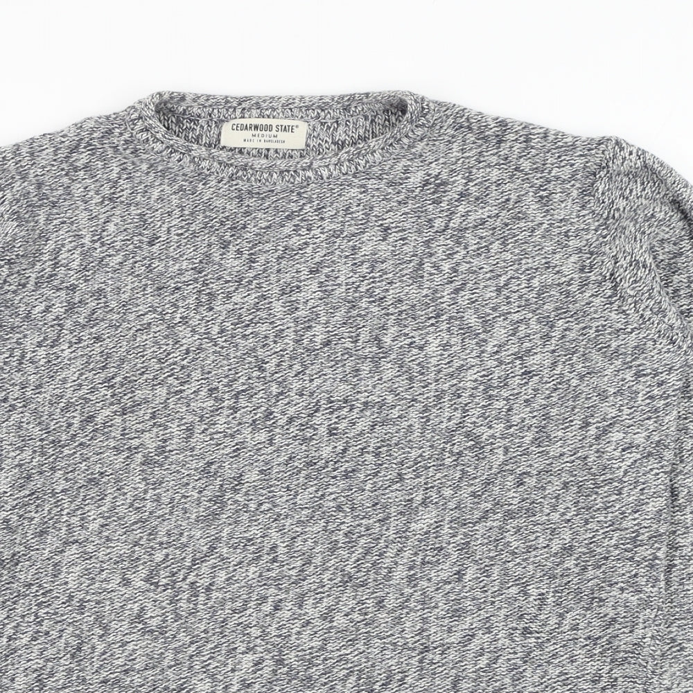 Cedar Wood State Mens Blue Round Neck  Cotton Pullover Jumper Size M