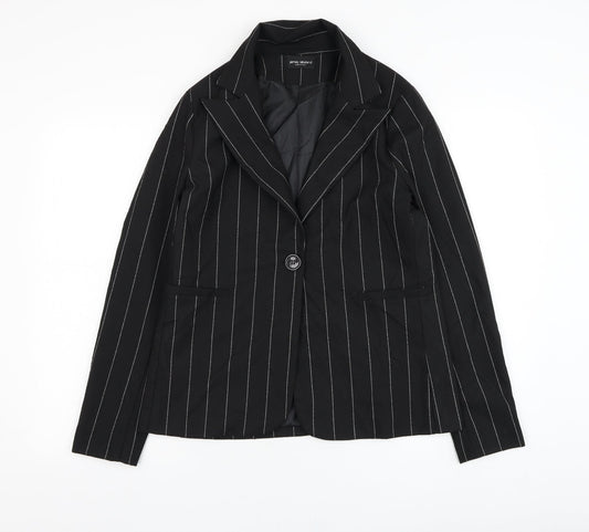 James Lakeland Womens Black Striped  Jacket Blazer Size 10  Button