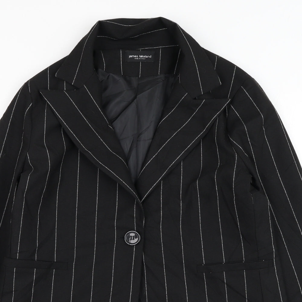 James Lakeland Womens Black Striped  Jacket Blazer Size 10  Button