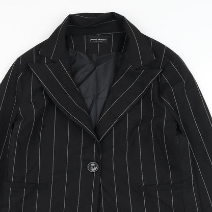 James Lakeland Womens Black Striped  Jacket Blazer Size 10  Button