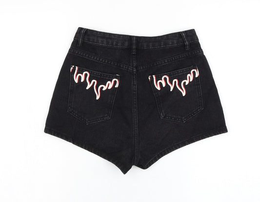 SheIn Womens Black  Cotton Hot Pants Shorts Size XS  Regular Zip - Flame