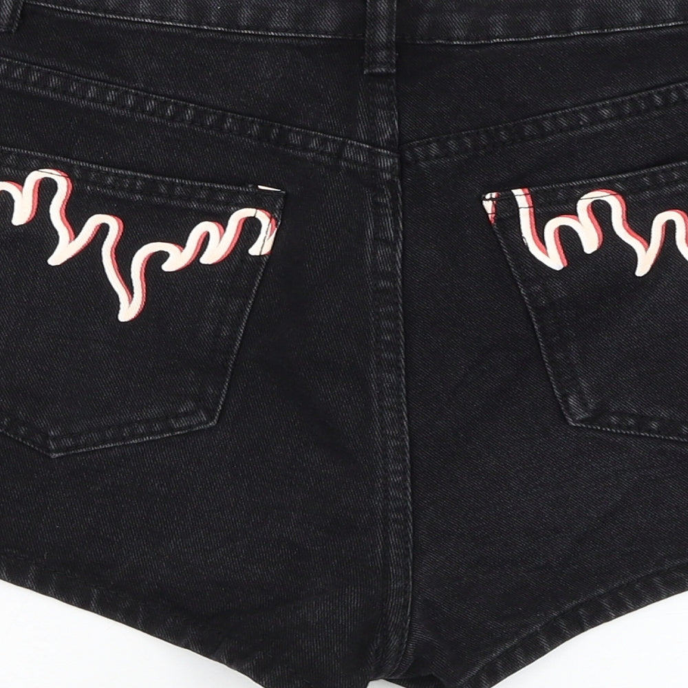 SheIn Womens Black  Cotton Hot Pants Shorts Size XS  Regular Zip - Flame