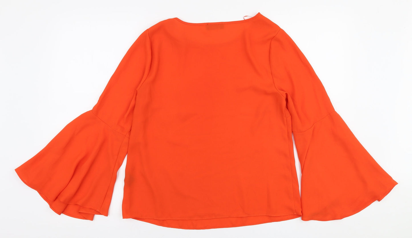 Papaya Womens Orange  Polyester Basic Blouse Size 10 Round Neck